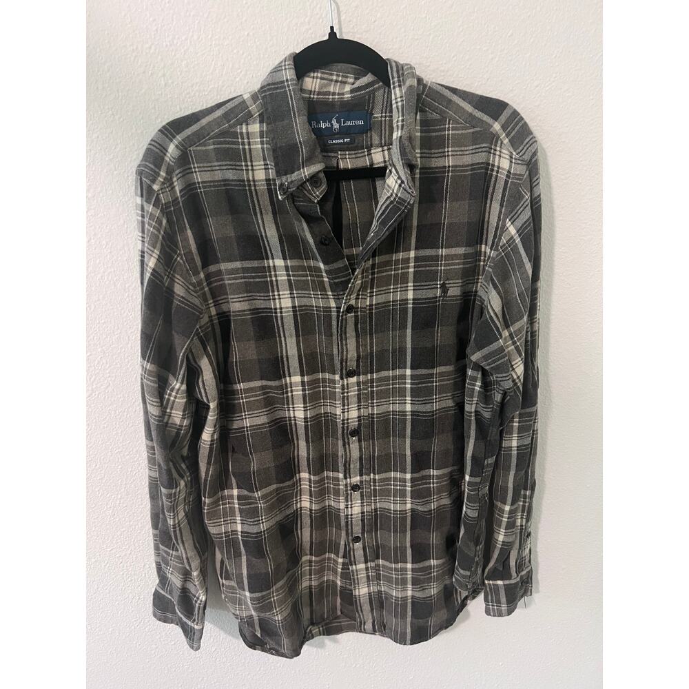 Ralph Lauren Long Sleeve Collard Shirt Medium Grey Plaid